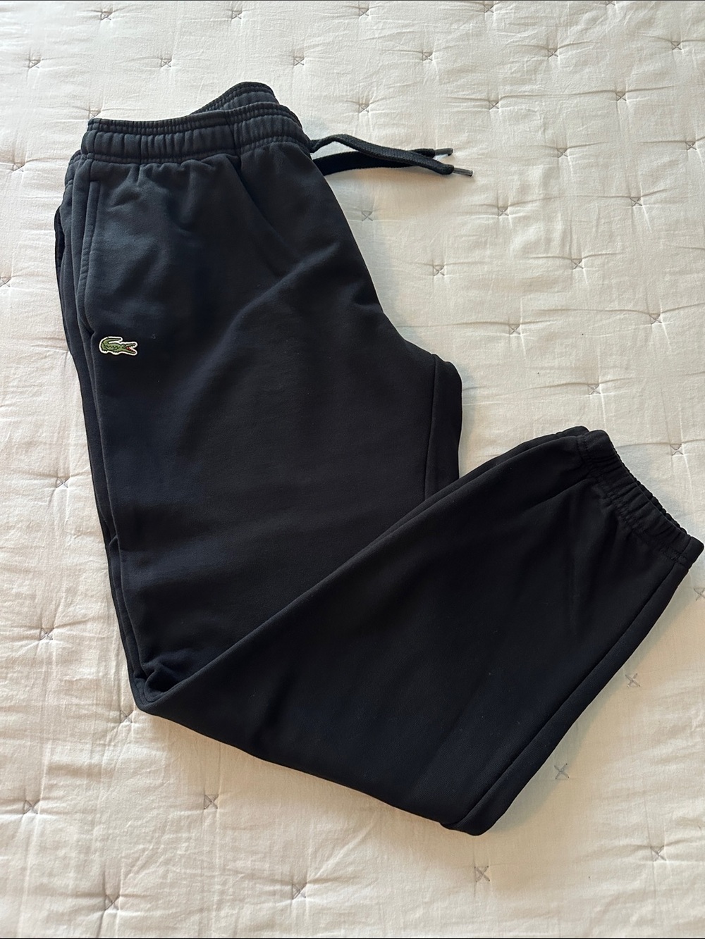 Lacoste Men's Black Jogger Sweatpants with Green Crocodile Logo